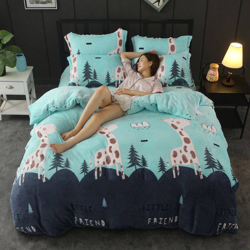 Winter Double-Sided Fleece Coral Quilt Cover Set - Thickened Warm Bedding