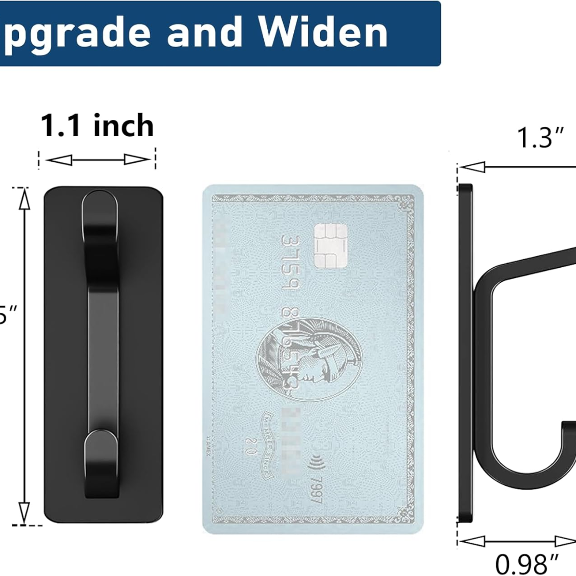 Heavy Duty Adhesive Wall Hooks 4 Pack - Black, 13LB Hold, Double Hook Design