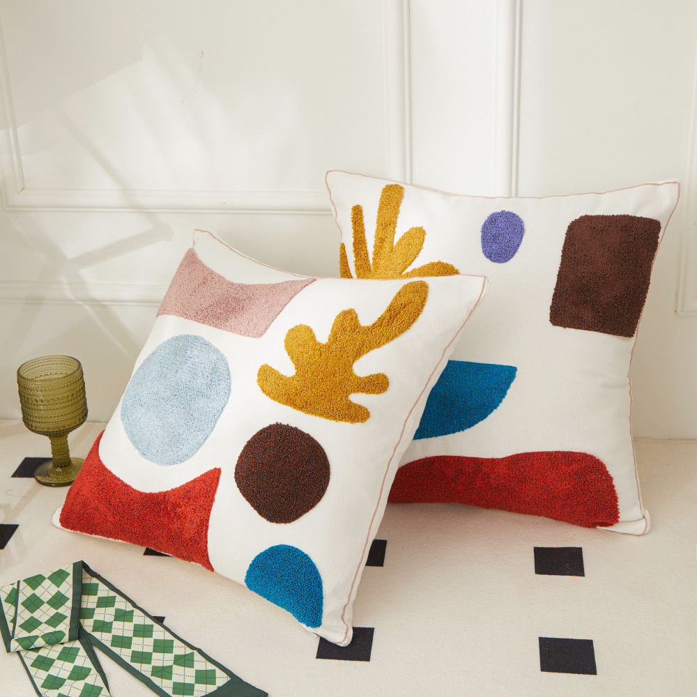 Cotton Embroidery Pillowcase Set - Morandi Seaweed Color Block Nordic Style