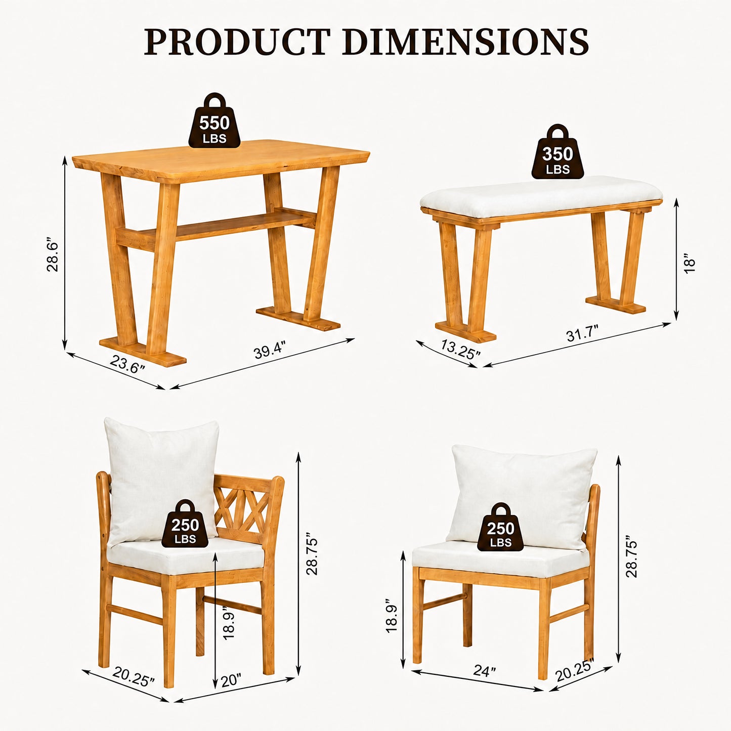 Farmhouse Solid Wood Kitchen Nook Dining Set for 6 - Natural & White