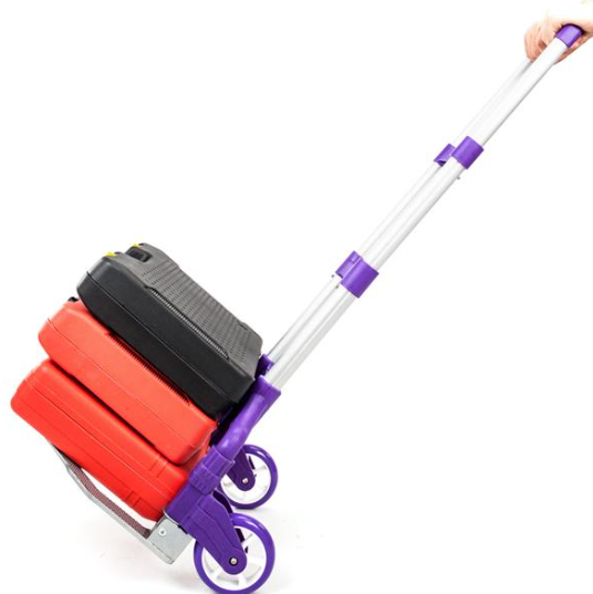 Portable Foldable Telescopic Luggage Cart with Max 165 lbs Capacity - Purple