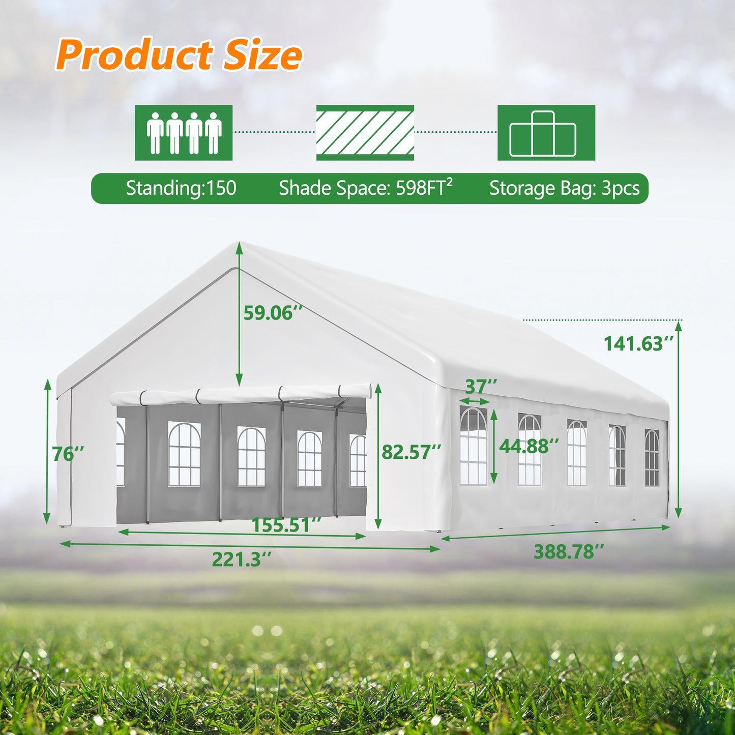 20x32 FT Party Tent With 3 Storage Bags & Removable Sidewalls,