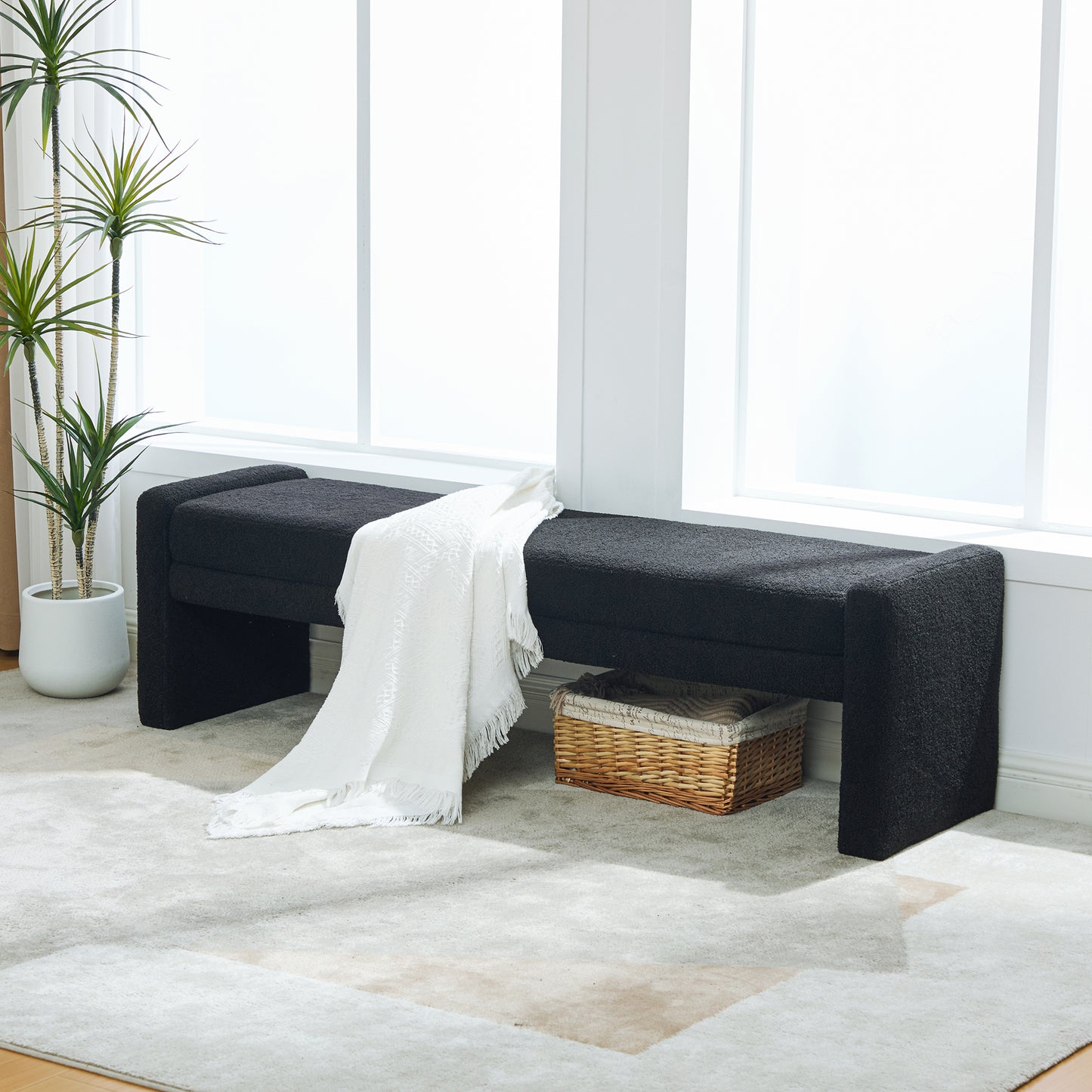 66.9" Modern Upholstered Boucle Bench - Black Accent Furniture