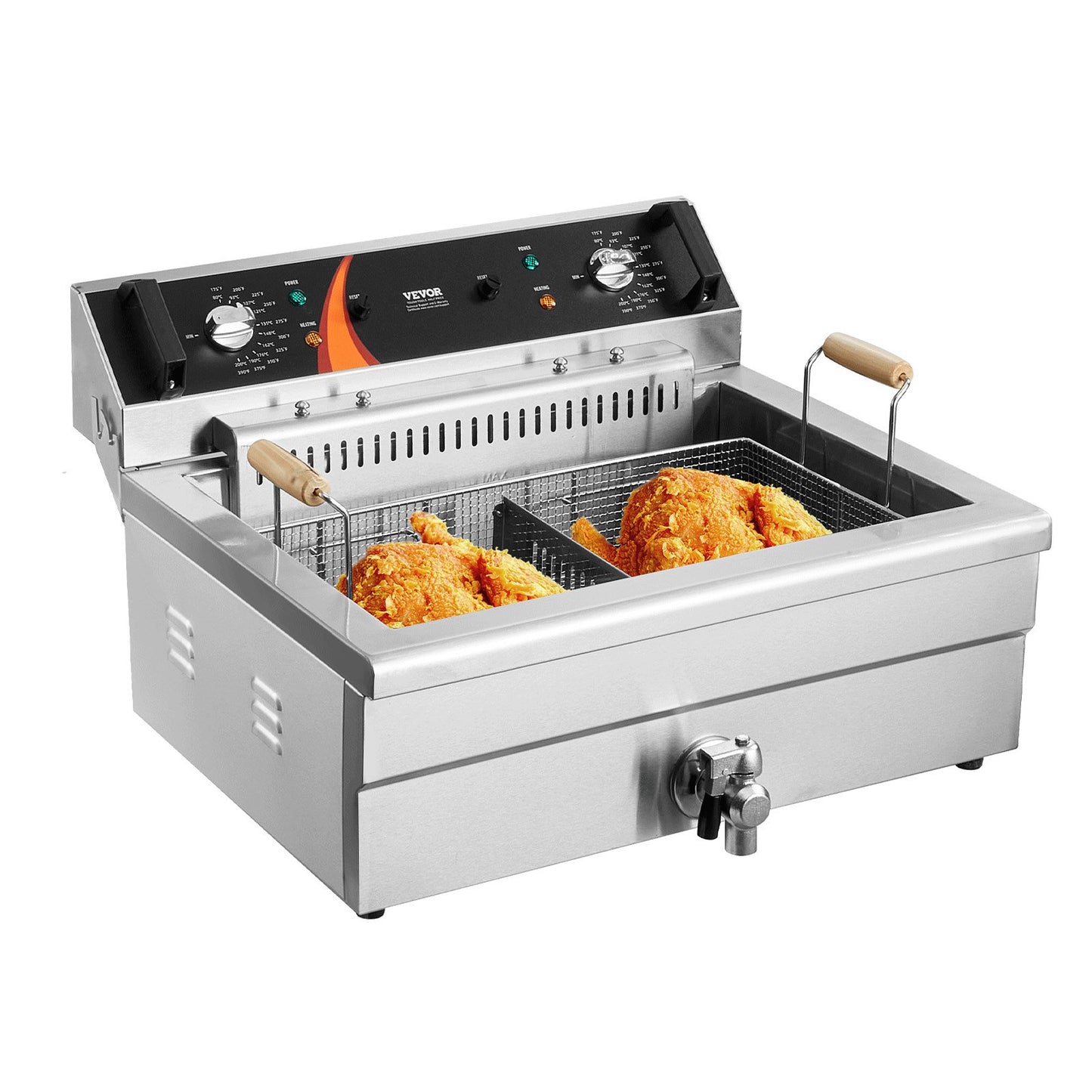Commercial Electric Deep Fryer 3000W 30.6Qt / 29L Large Capacity Kitchen Appliance - Silver