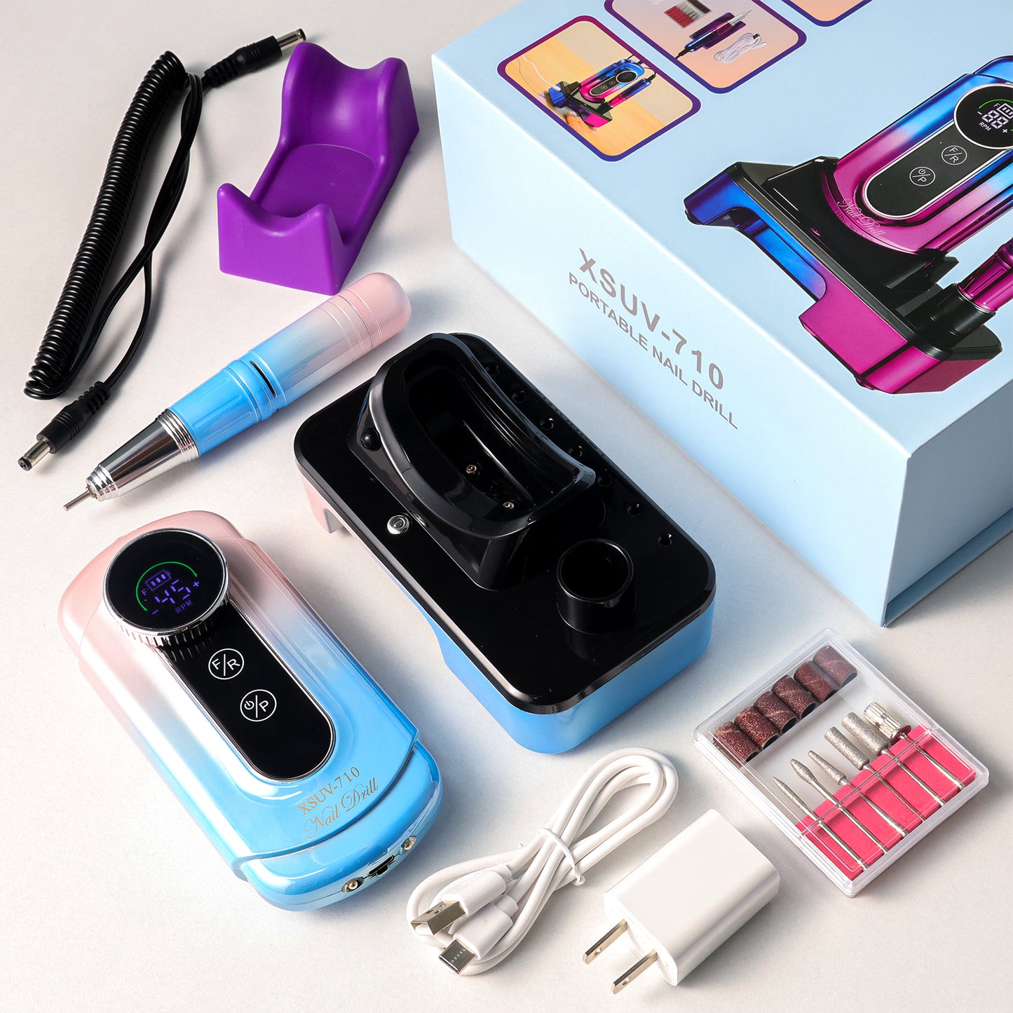 Portable Electric Nail Drill 45000RPM - Rechargeable Professional E-File Kit