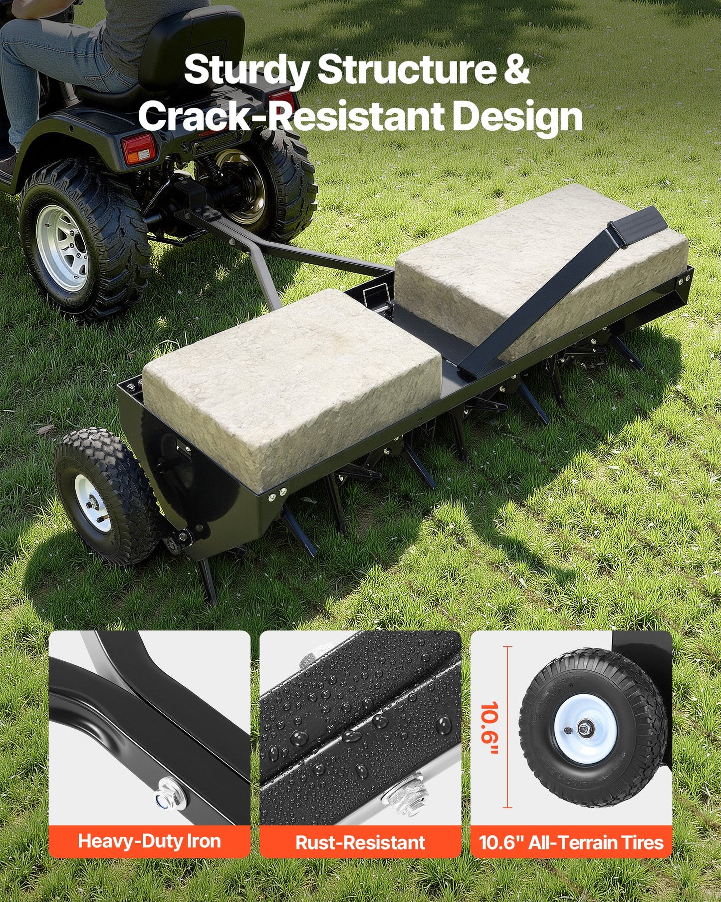 Heavy Duty Tow Behind Lawn Aerator 48-Inch Wide Core Spike Soil Conditioner