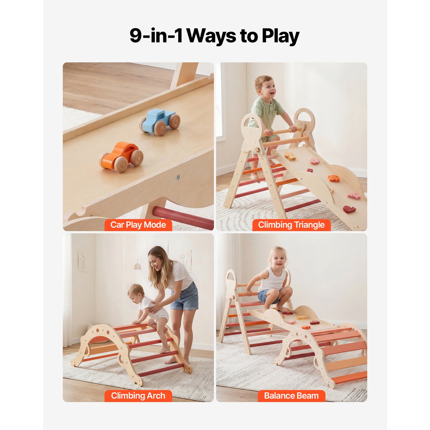 Toddler Climbing Set with Wooden Cars & Ramp - Indoor Play & Montessori Toy
