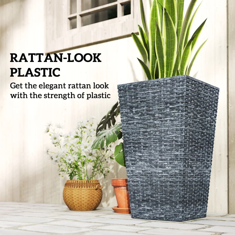 Tall Outdoor Garden Planters Set of 3 - 24 Inch Taper Plant Pots with Drainage