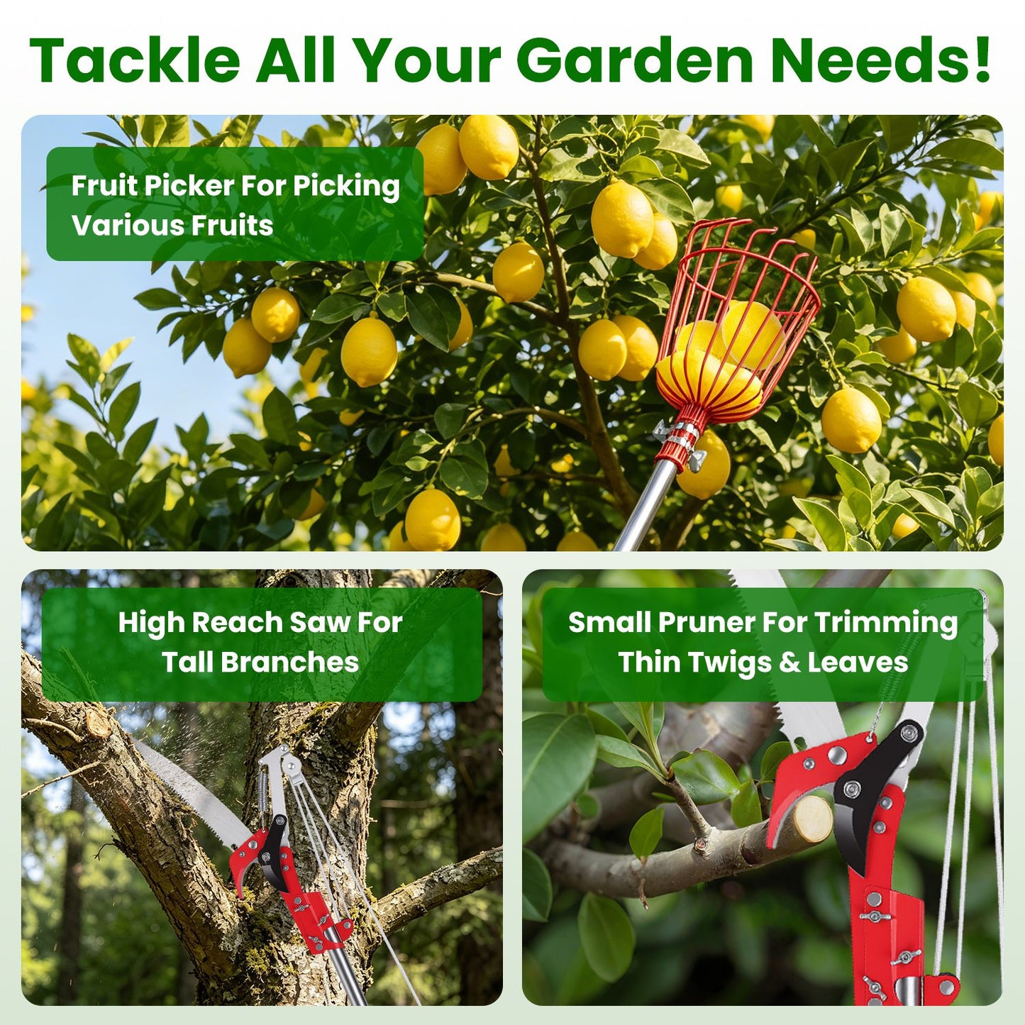 2-in-1 Extendable Pole Saw & Fruit Picker Garden Tool Set