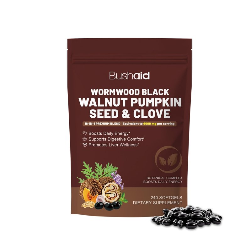 Herbal Wellness Capsules - Black Walnut, Wormwood, Pumpkin Seed, Clove - 240 Softgels
