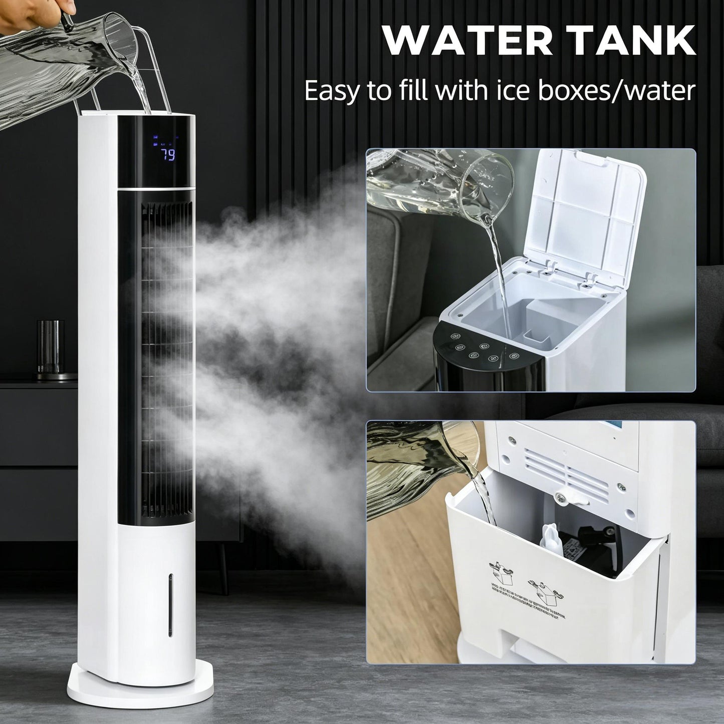 42" White Oscillating Portable Swamp Cooler with Humidifier
