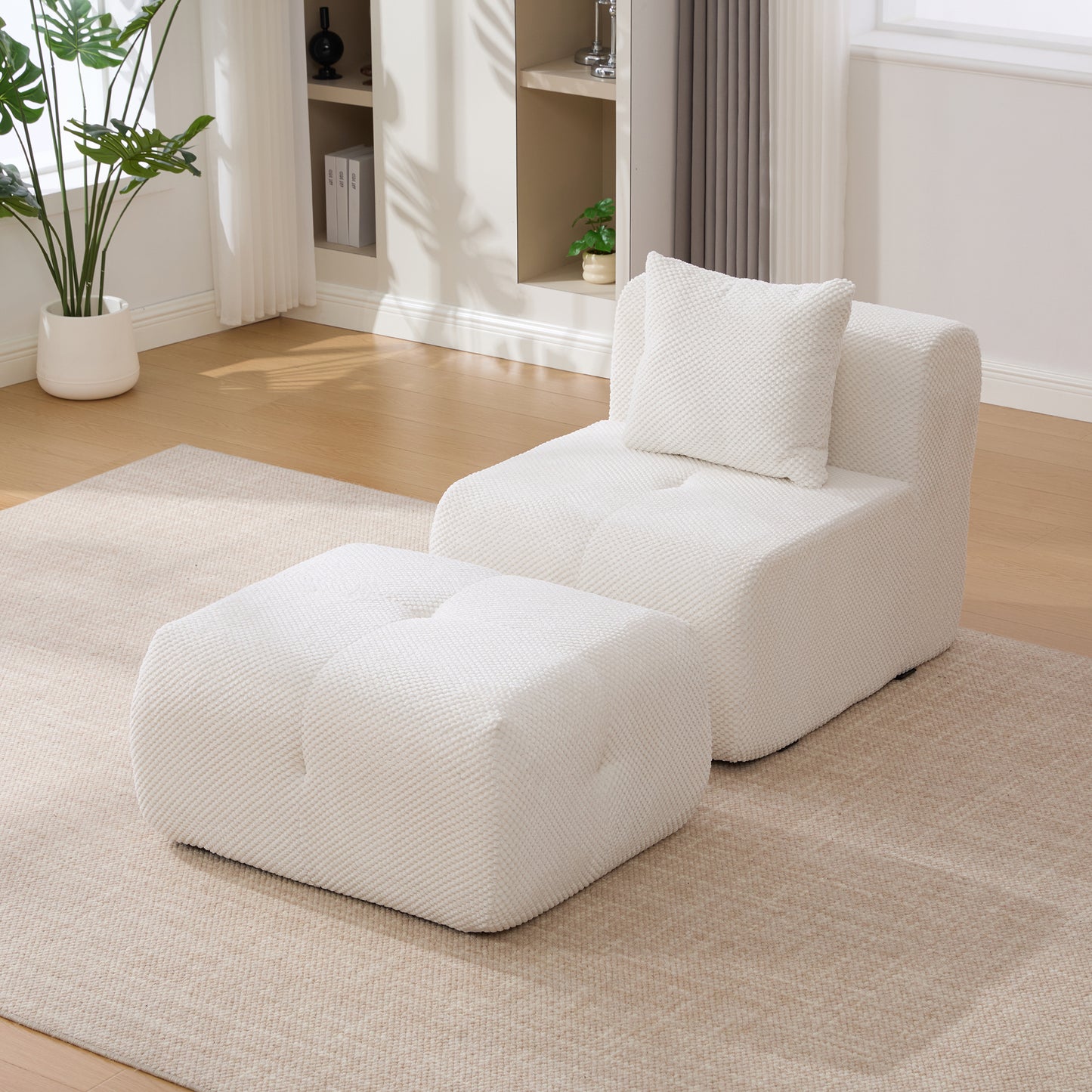 Modular Cloud Armless Accent Chair with Ottoman Set - Ivory