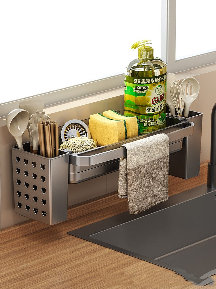 Kitchen Sink Storage Shelf with Detachable Rag Rack - Multi-Purpose Organizer