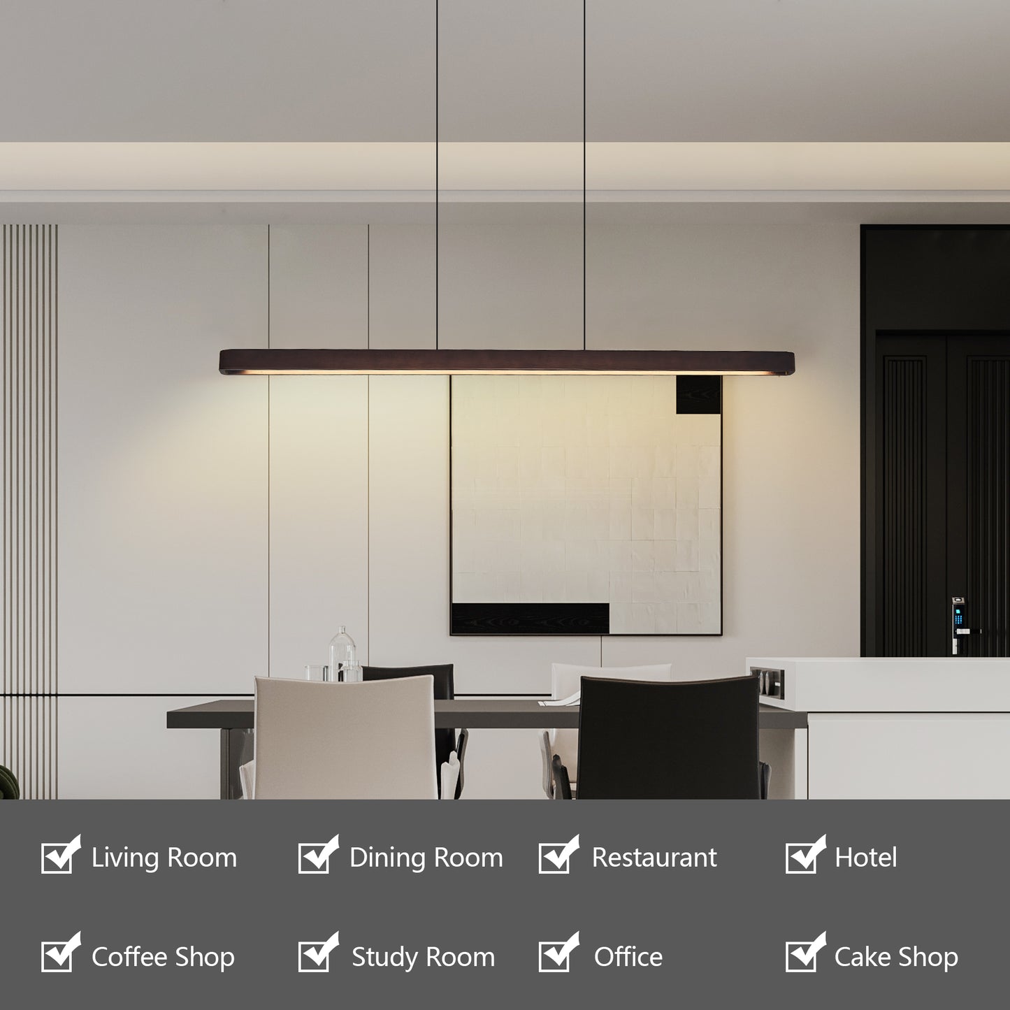 51-Inch Walnut Modern LED Pendant Light - Adjustable Hanging Fixture