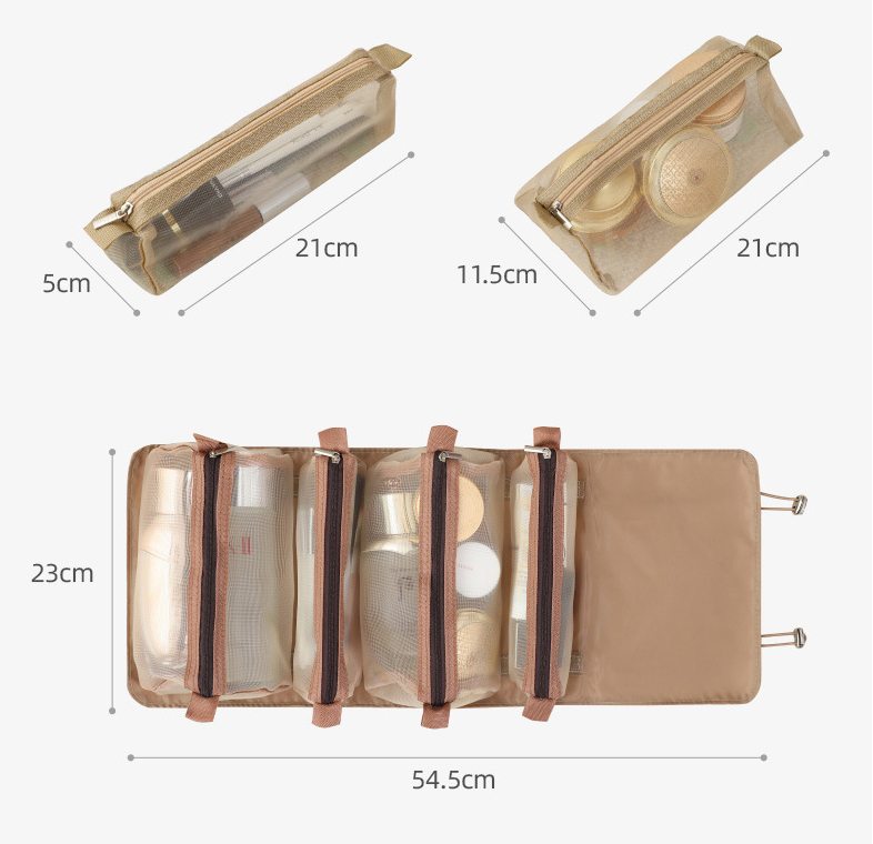 4-in-1 Foldable Travel Makeup Bag - Removable Cosmetic Toiletry Organizer