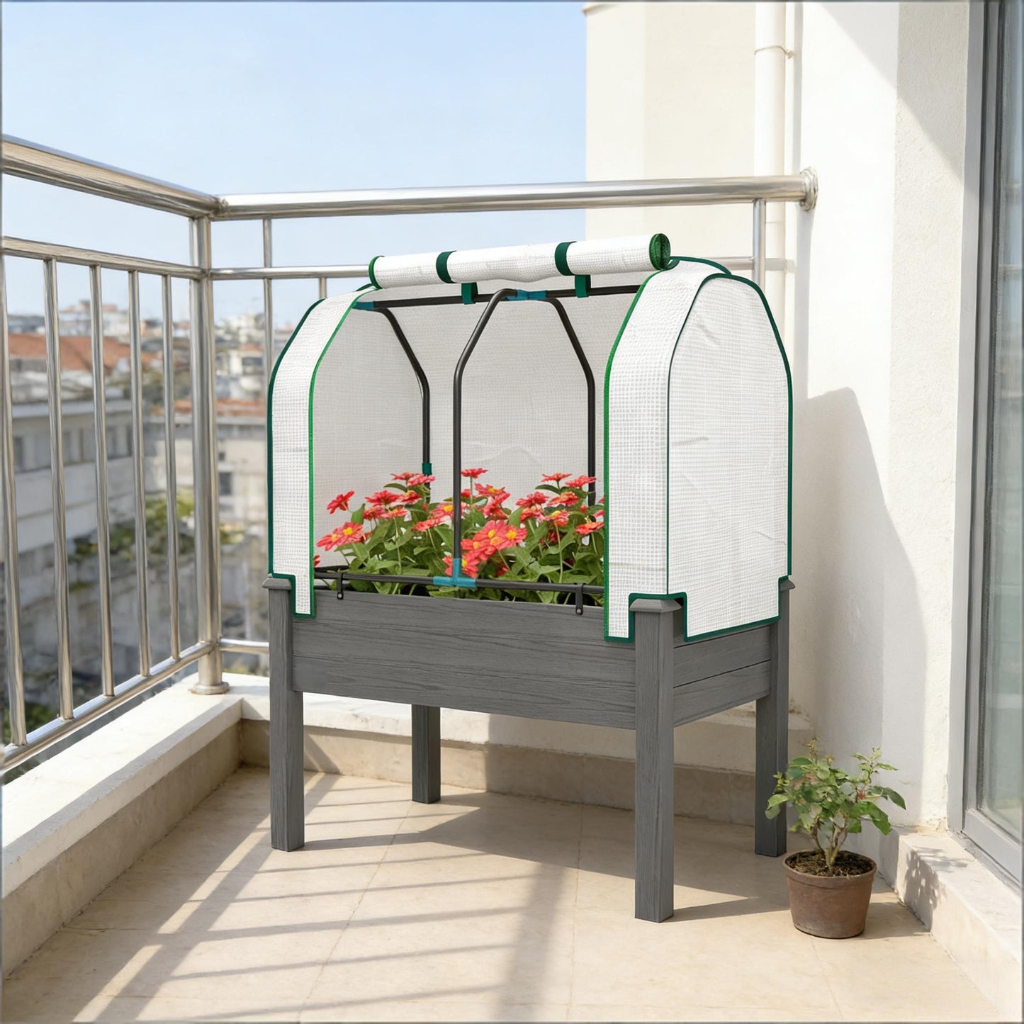 Raised Garden Bed Planter Box - Dark Gray with PE Cover