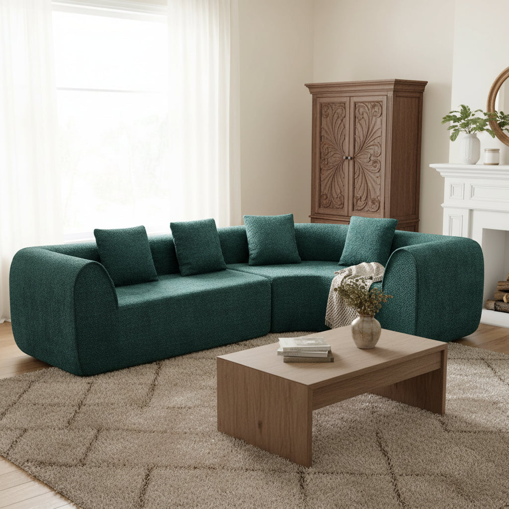110" Curved L-Shaped Modular Sectional Sofa - Blue & Green