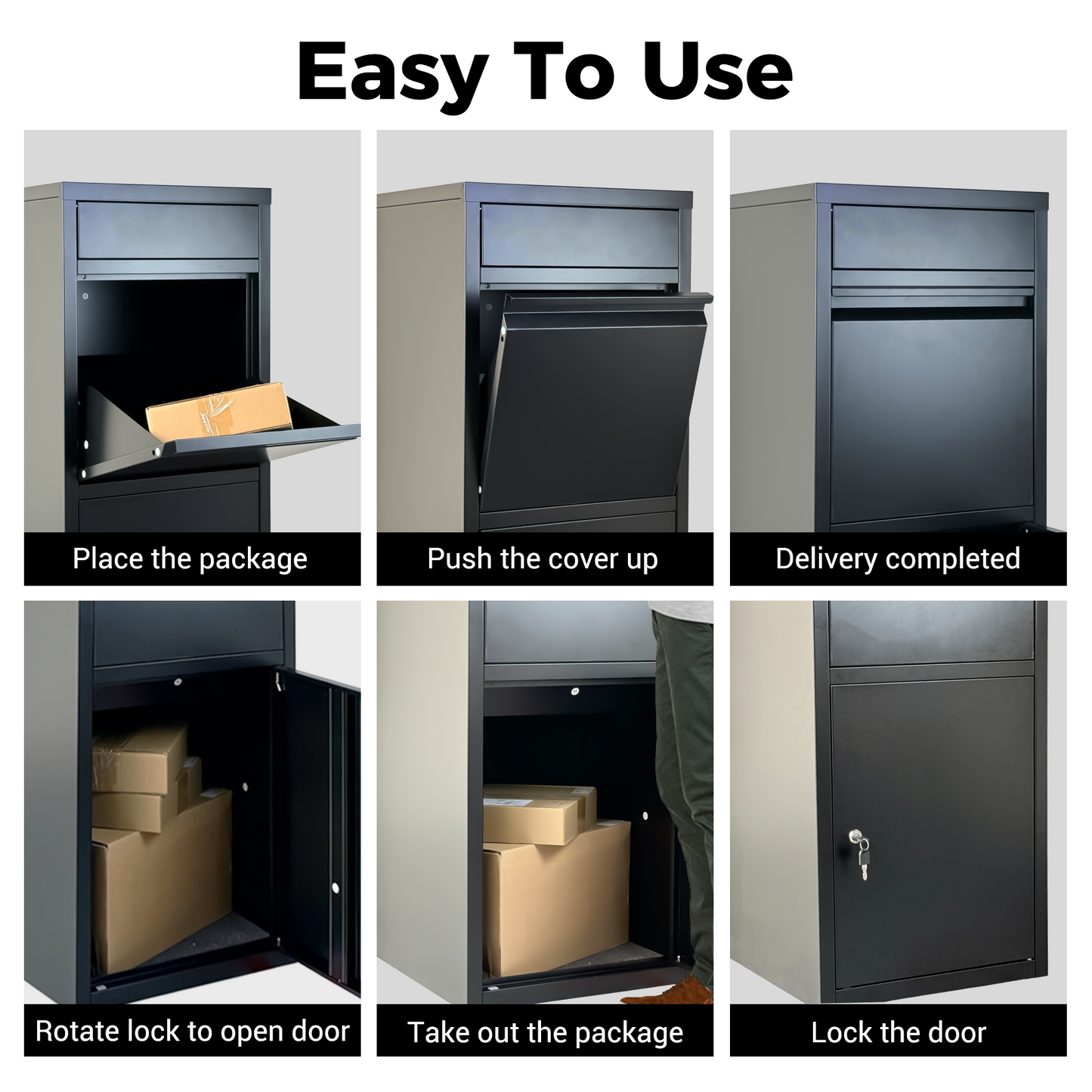Large Steel Package Delivery Box with Lockable Mail Compartment - Black