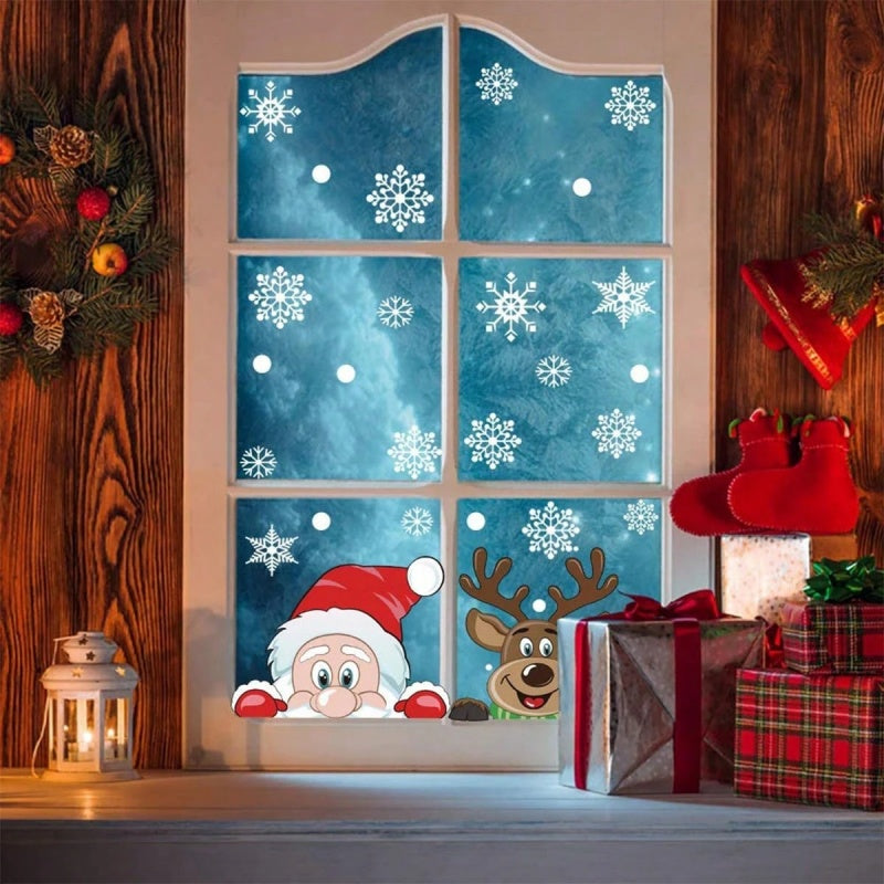 Christmas Window Clings - 4 Sheets Santa Claus & Snowflakes