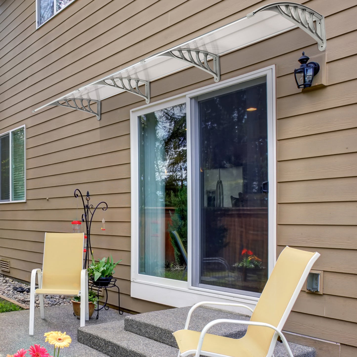 Outdoor Window Awning Canopy 120x38 Inch Polycarbonate Cover Sun Rain Snow Protection Grey