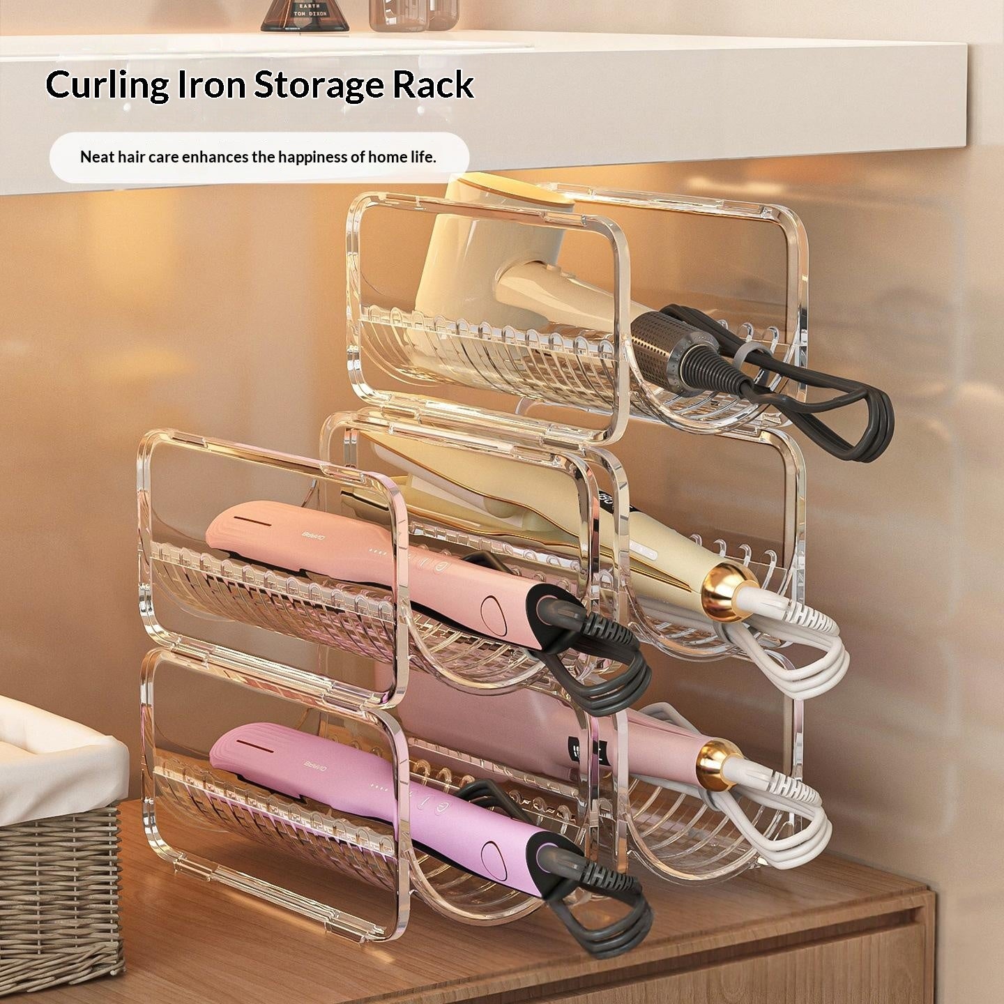 Hair Curler Storage Rack for Bathroom Countertop - Stackable PET Organizer