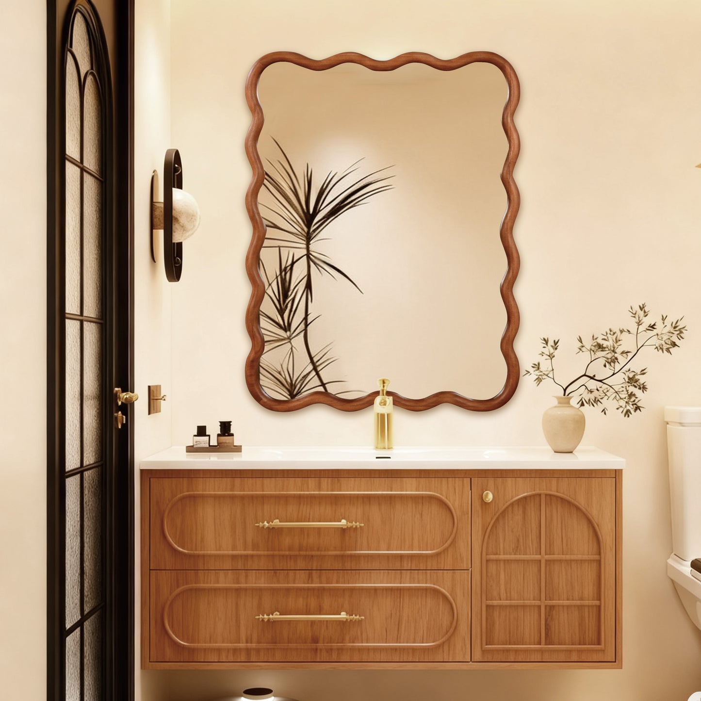 Wavy Rectangle Solid Wood Frame Decorative Mirror - 30x40