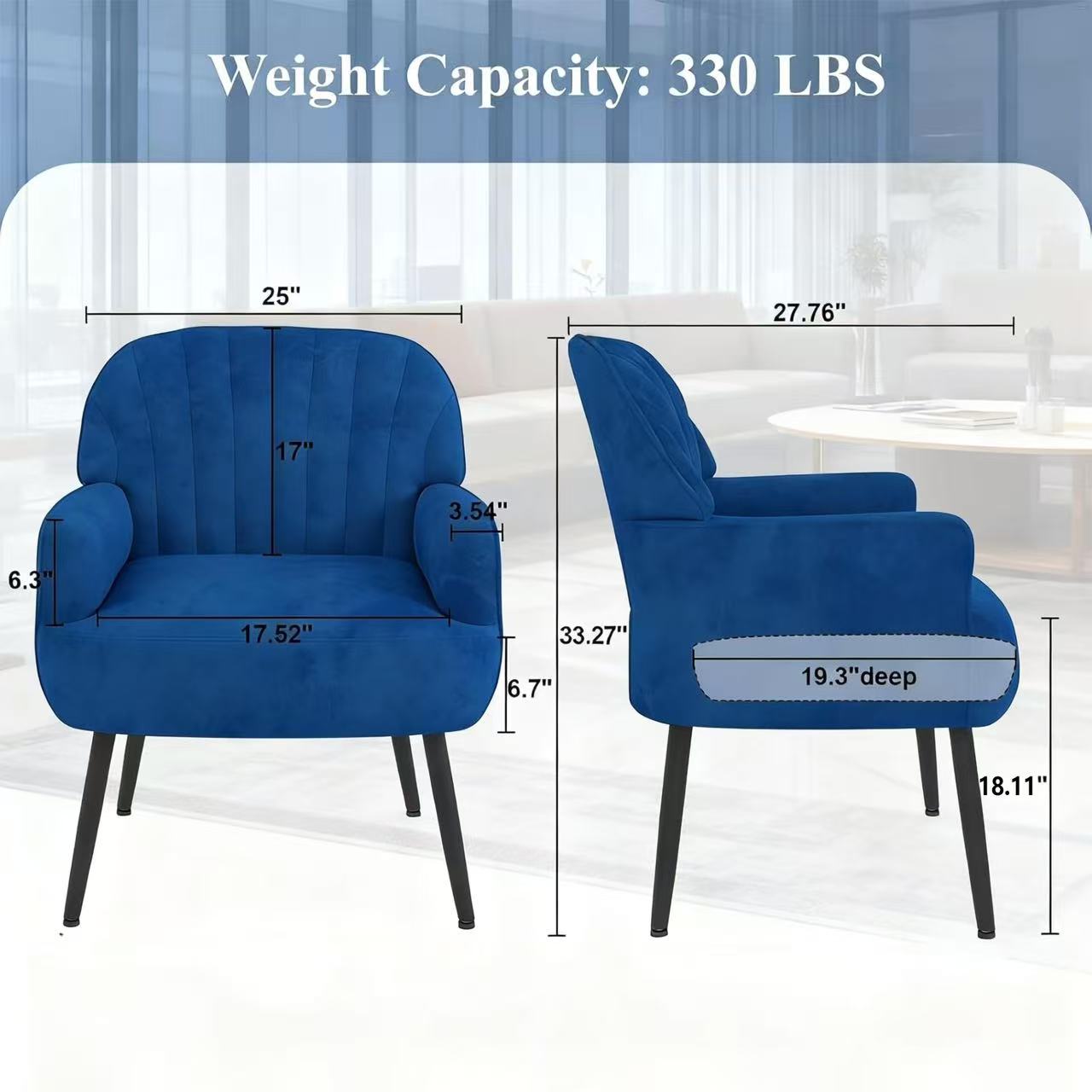 Modern Velvet Accent Chair - Comfy Barrel Armchair in Blue