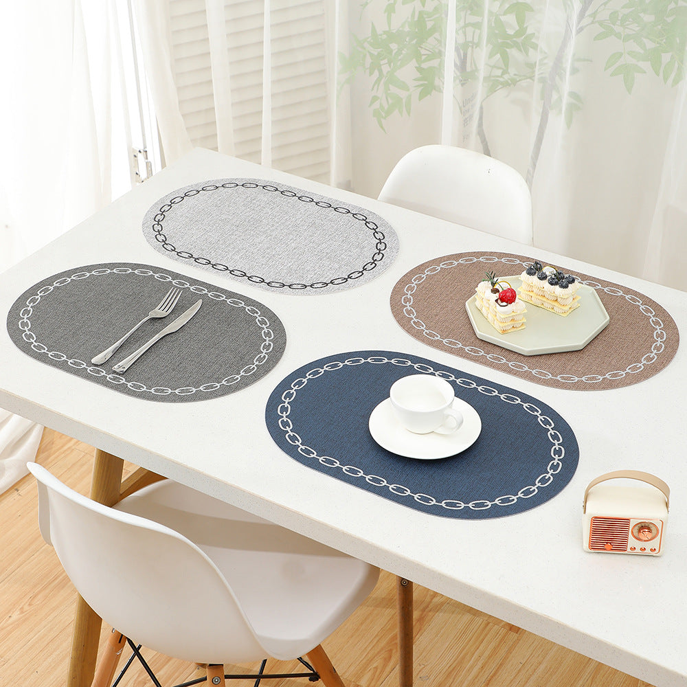 Nordic-Style Linen-Textured Leather Chain-Link Placemat - Home Decor