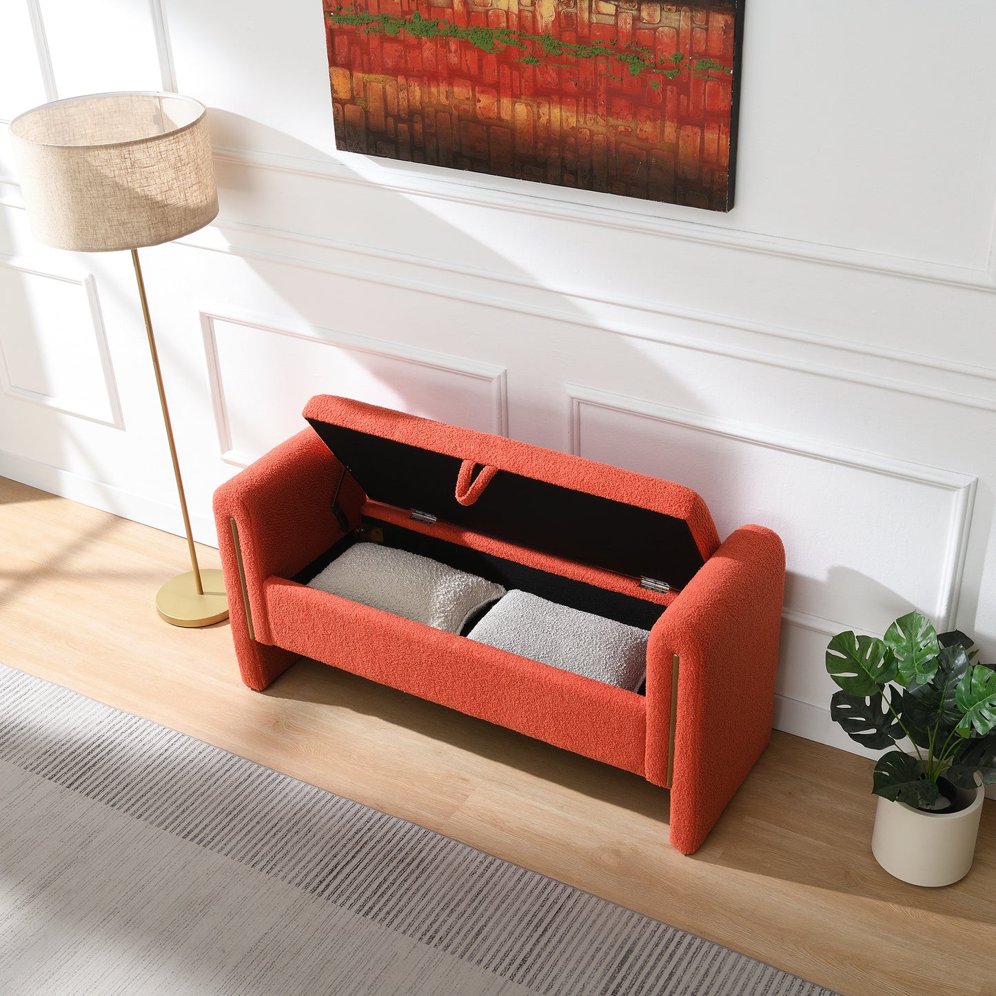 Modern Teddy Bed End Bench With Arms And Storage,Upholstered Large