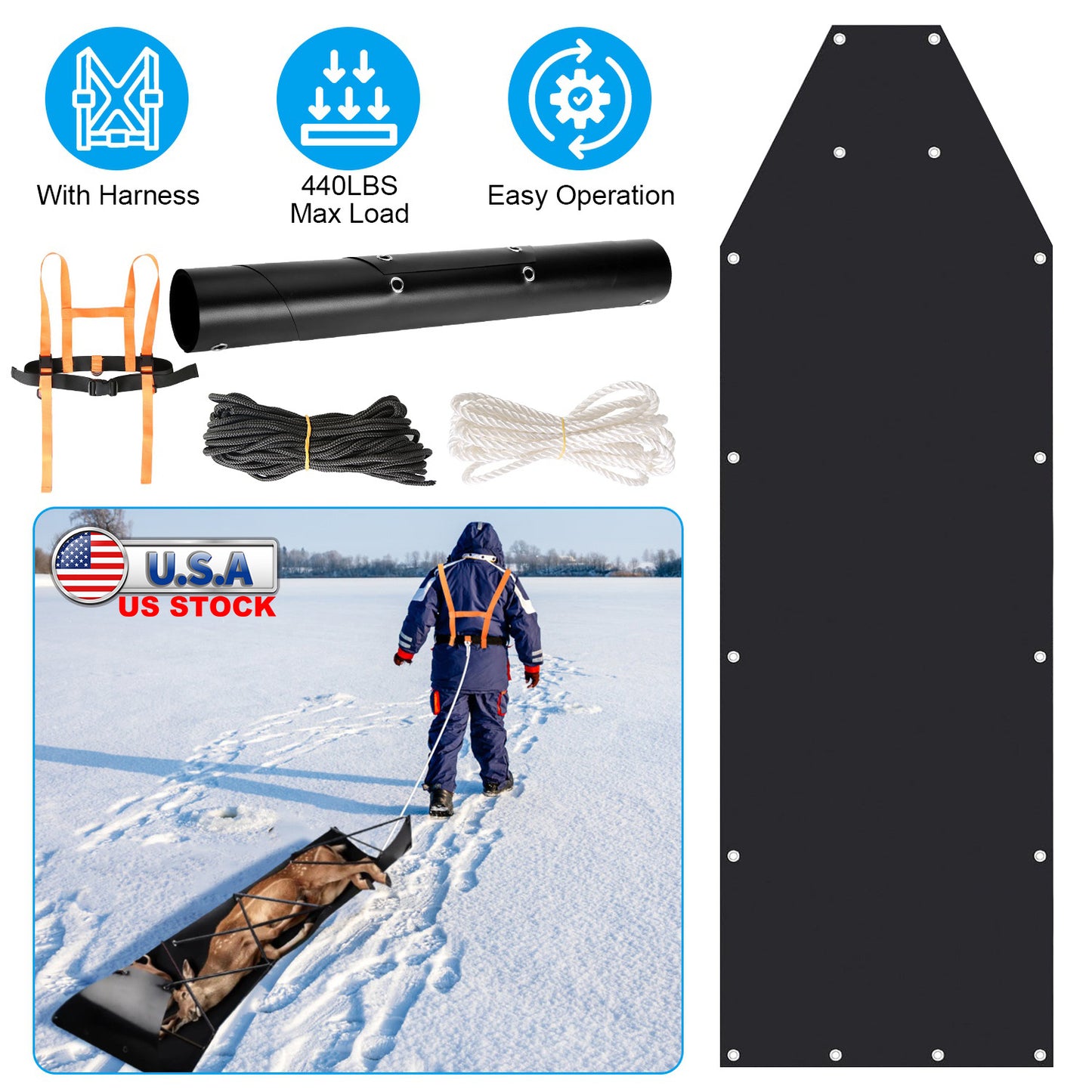 Deer Drag Sled with Harness and Ropes for Hunting & Hauling