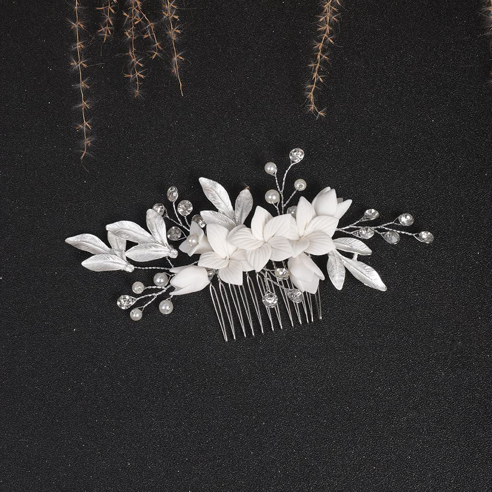 Silver Alloy Leaf Shape Hair Comb Side Hairpin - Elegant Hair Accessory