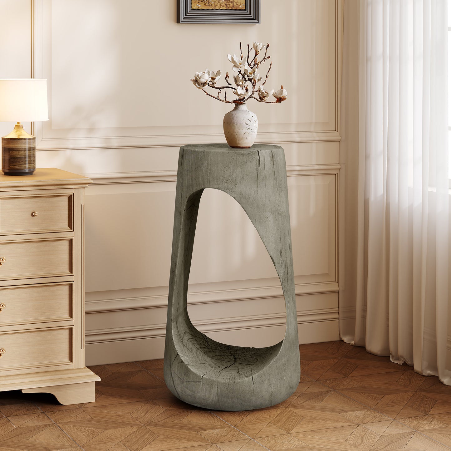 Outdoor Side Table,Hollow Design End Table,Patio Garden Stool