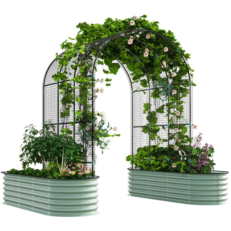 Garden Bed Set with Arch Trellis Climbing Net Galvanized Steel Green