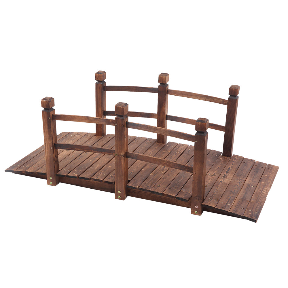 Wooden Garden Bridge Small Outdoor Landscape Bridge Carbonized Finish