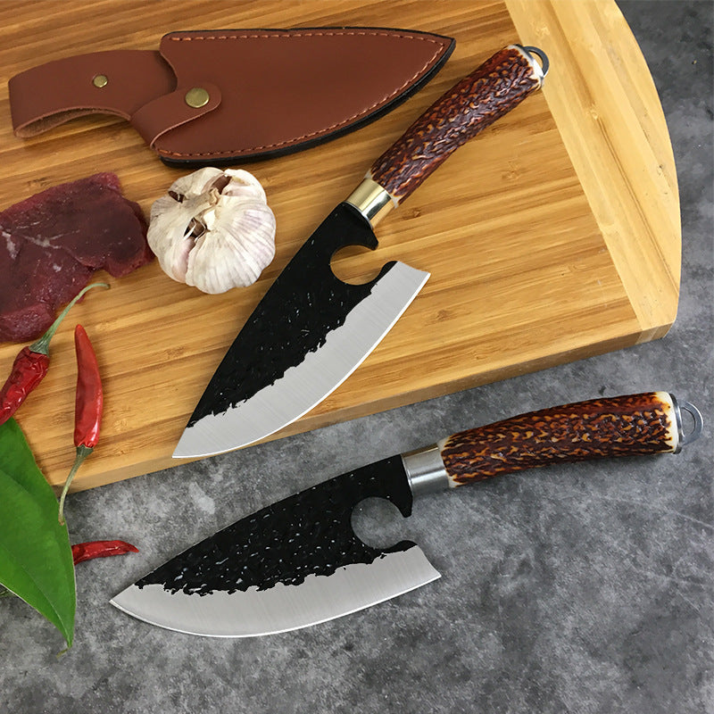 Forged Deerhorn Handle Small Machete with Hammer Pattern Blade
