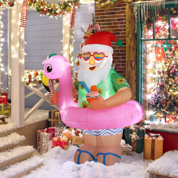5.9 FT Inflatable Hawaii Santa Claus Decoration with LED Lights