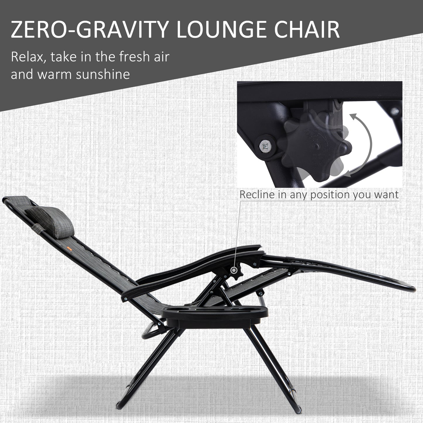 Folding Zero Gravity Chair Set with Side Table & Cupholders - Gray