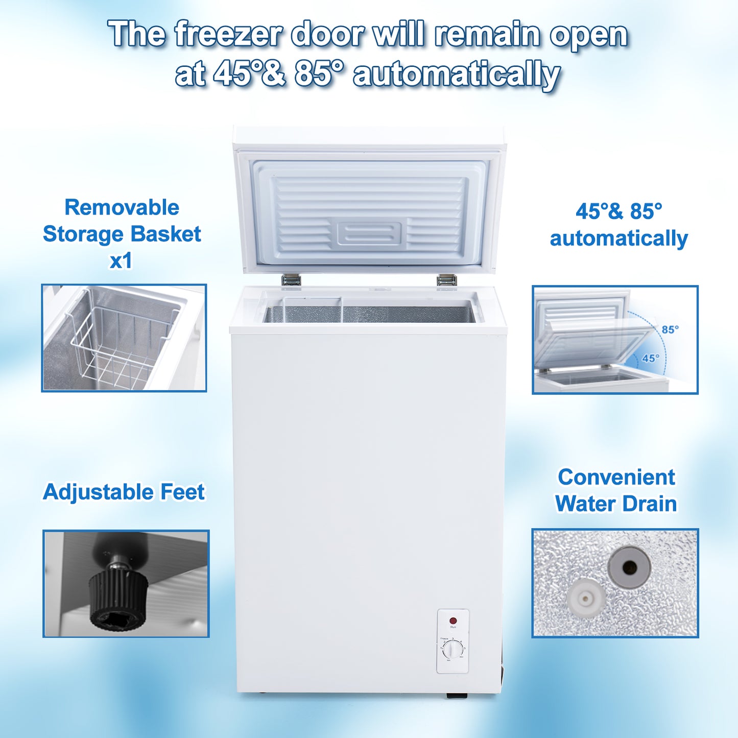 3.5 Cu.Ft Small Chest Freezer Compact Deep With 7-Level Temperature