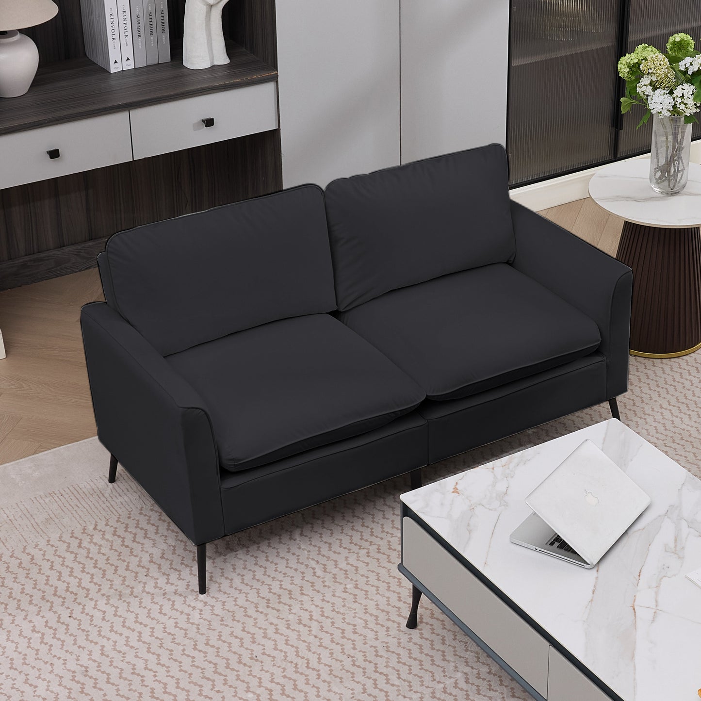 Single Casual Sofa Chair - Black Faux Leather Upholstered