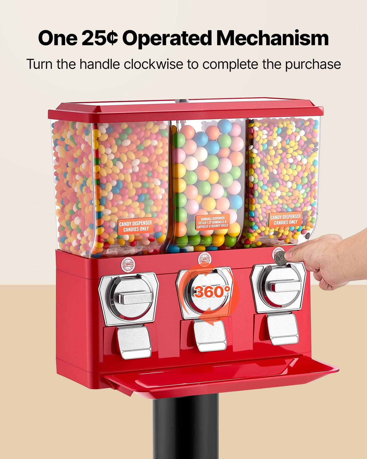 Vevor Candy Vending Machine with Stand & Locking Lid - Triple Compartment, Vintage Style, No Electricity