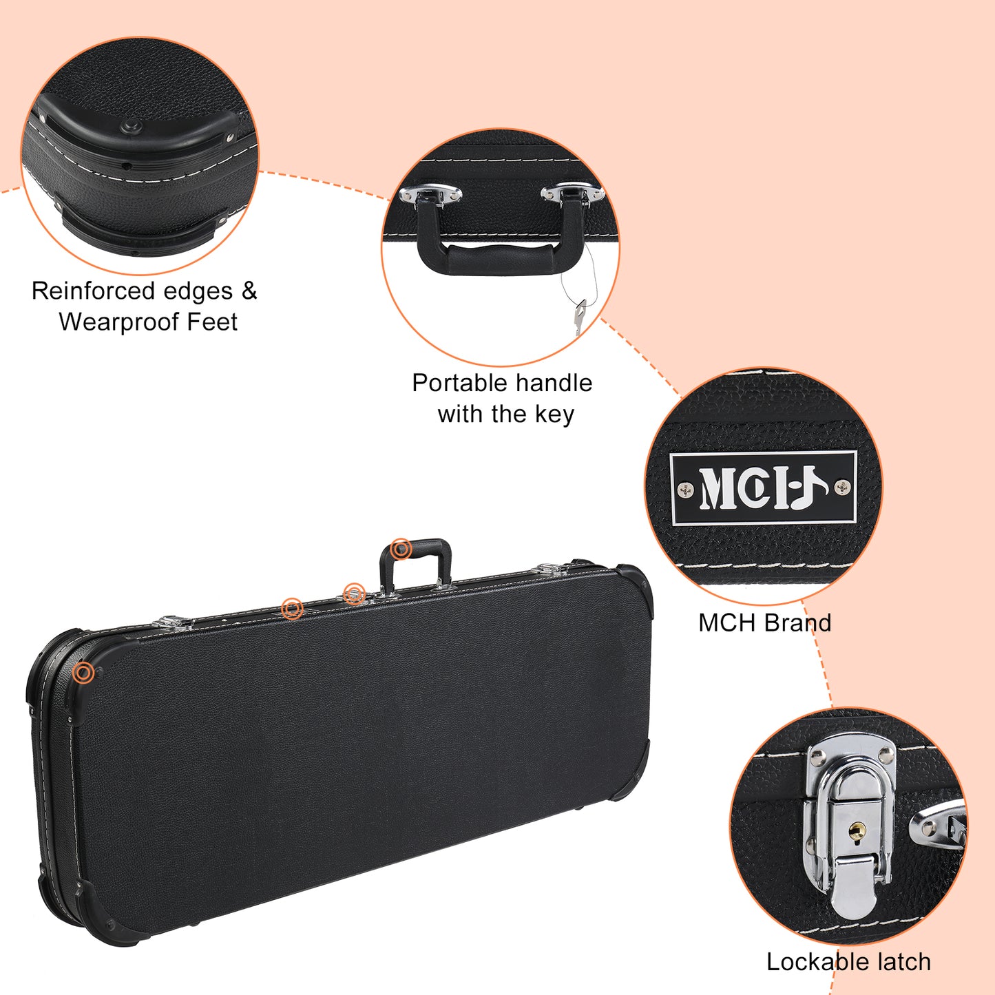 Electric Guitar Hard Case - Black Leather Square Design