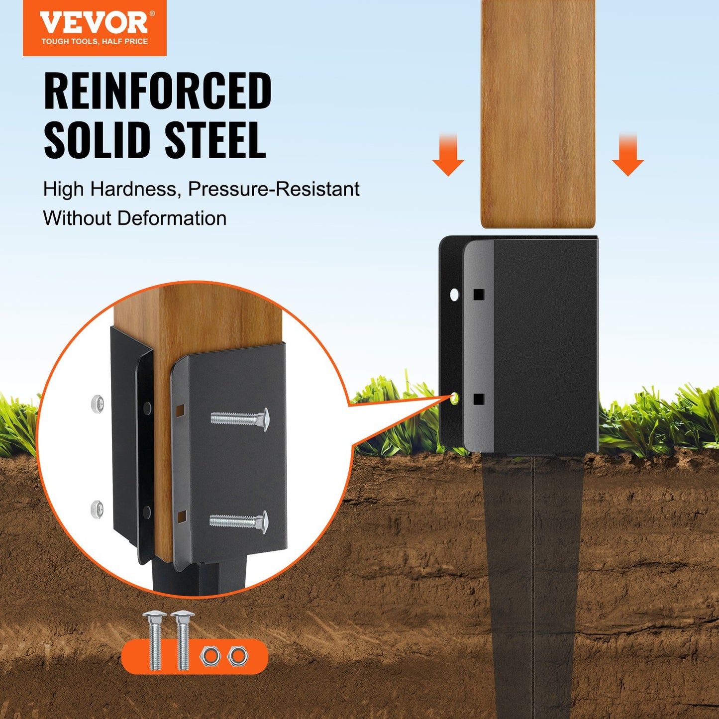 Fence Post Ground Anchor Spike - 8 Pack, 36x4x4 Inches, Steel Post Stake for Garden & Railing