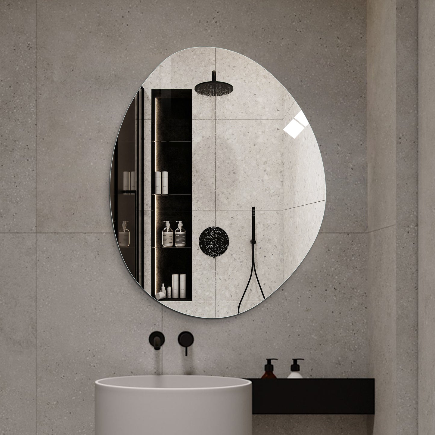 Modern Asymmetrical Bathroom Wall Mirror - 40x32 in., Silver Glass
