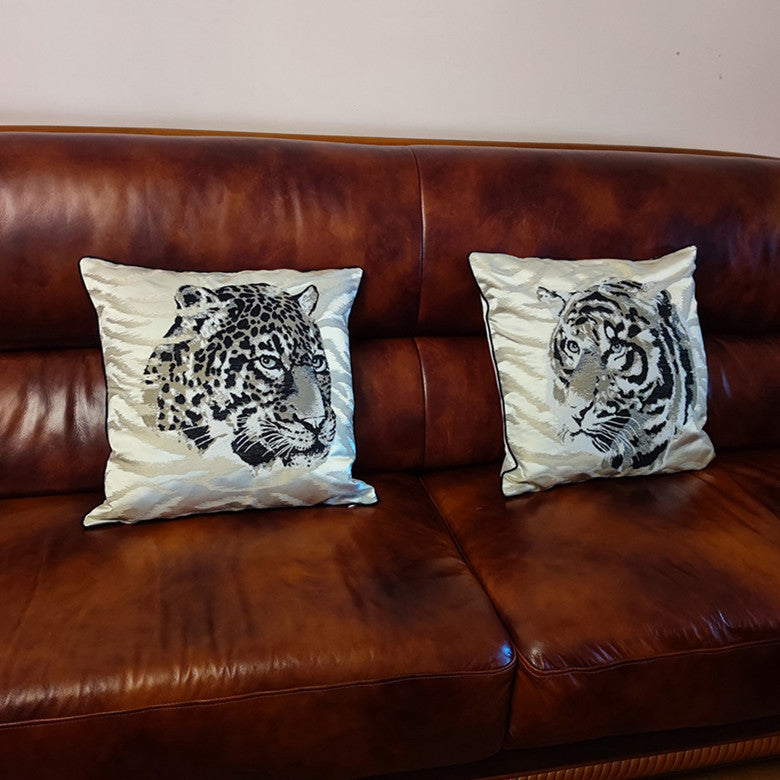 Sofa Cushion Cover - Leopard and Tiger Pattern, Satin Fabric, 45x45cm or 50x50cm