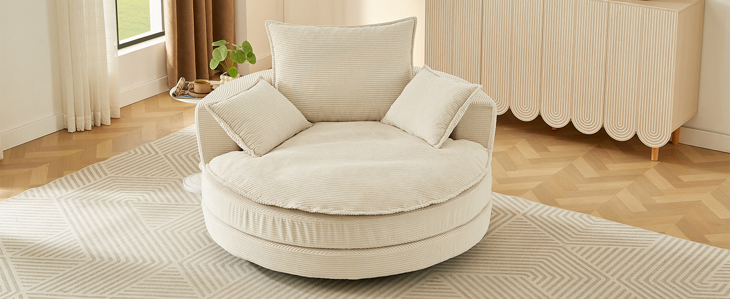 Oversized 360° Swivel Accent Chair with Dual-Layer Cushion - Beige