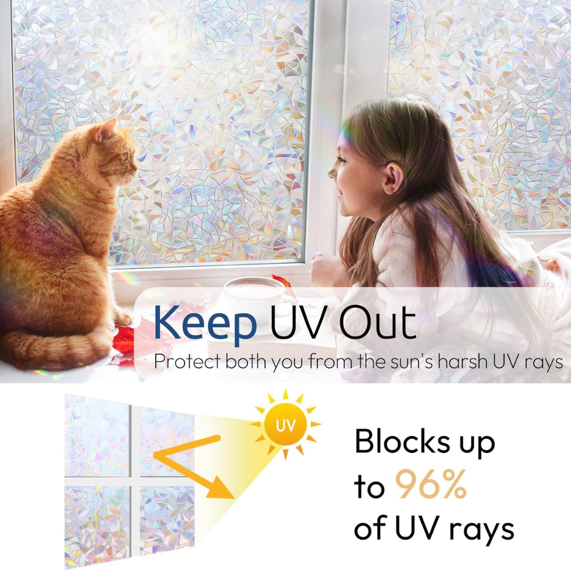 Rainbow Window Privacy Film - 3D Static Cling Decorative Tint