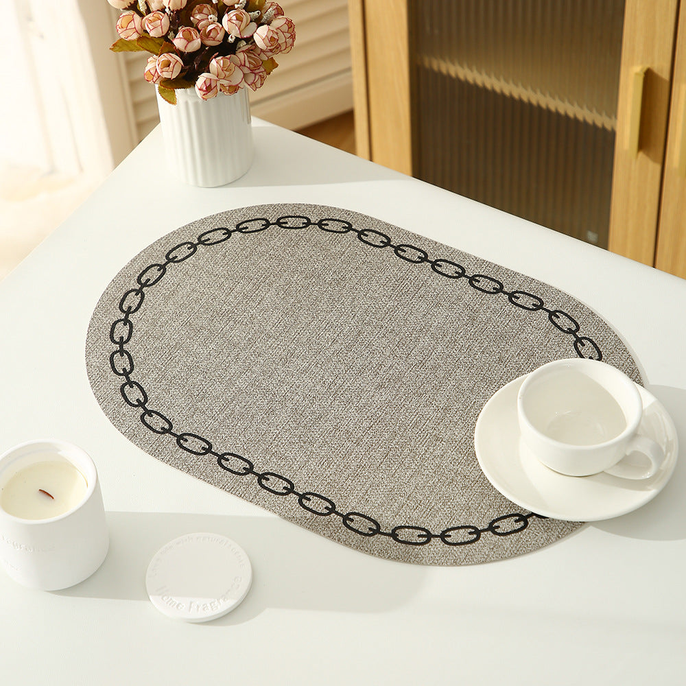 Nordic-Style Linen-Textured Leather Chain-Link Placemat - Home Decor