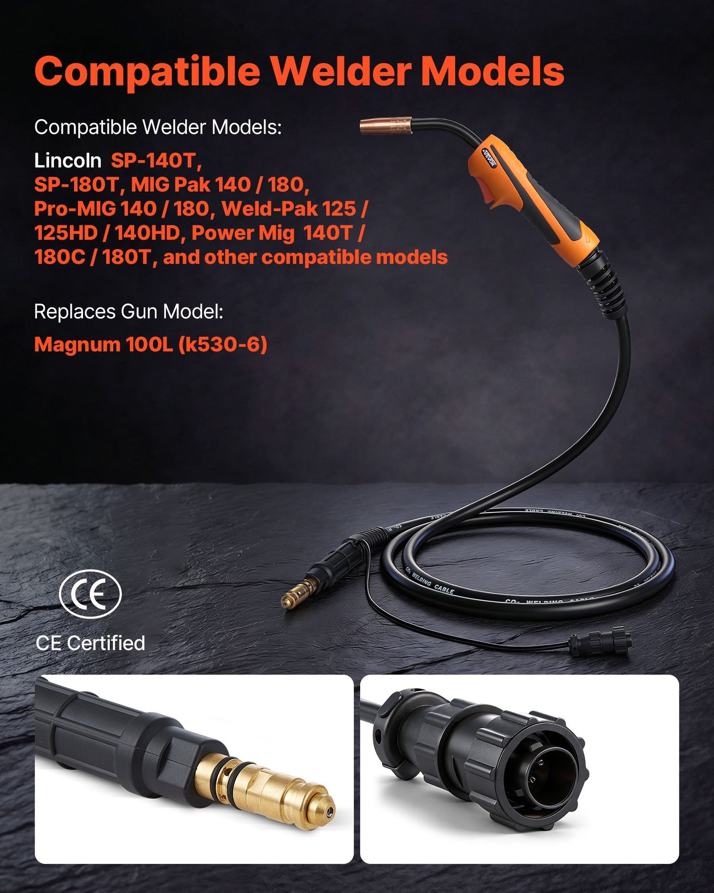 100A MIG Welding Gun with 10ft Cable - Replacement for Lincoln Magnum 100L - Black