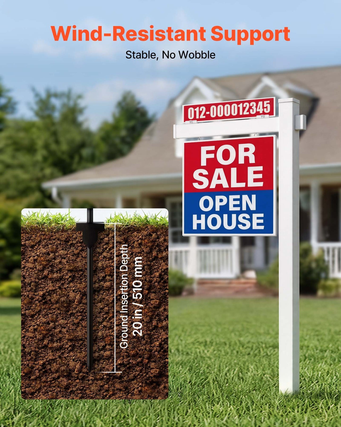 2-Pack 6ft PVC Real Estate Sign Post with Wind-Resistant Crossbar - Yard & Open House Sign Holder