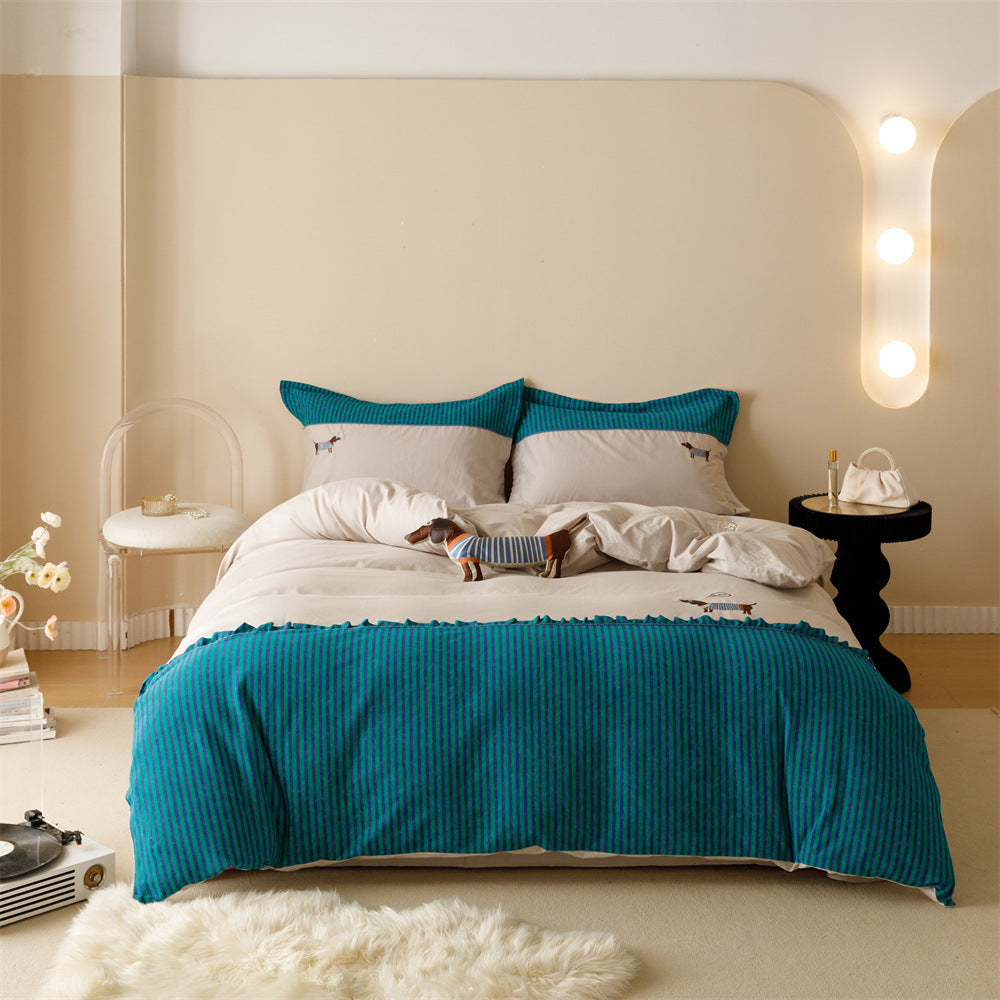 120 Thread Count Cotton Quilt Cover Bedding Set - Embroidered Four-Piece